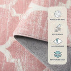 Lahome Moroccan Washable 2x3 Rugs Pink Bathroom Rugs Non-Slip Bathroom Mats,Kitchen Rugs Throw Kids Nursery Rug, Small Soft Girls Dorm Bedside Rug Modern Trellis Carpet for Bedroom Laundry Living Room
