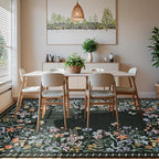 Wonnitar Washable 8x10 Rug, Non-Slip Soft Black Botanical Area Rugs for Living Room, Non-Shedding Large Bedroom Rug, Ultra-Thin Stain Resistant Floor Carpet for Dining Table (Black,8'x10')