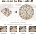 Washable Round Area Rug 6ft - Cream Colorful Traditional Floral Living Room Circle Rug Non-Slip Farmhouse Dining Room Carpet Soft Vintage Bohemian Round Rugs for Bedroom Office Nursery