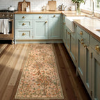 Morebes Boho Kitchen Runner 8 ft, Floral Halway Runner Rugs Non Silp Washable, Soft Low-Pile Flower Botanical Indoor Floor Throw Carpet for Entryway Bedside Bathroom, Brown