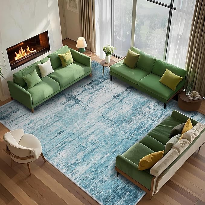 5x8 Area Rugs, Modern Abstract Teal Grey Washable Rug for Living Room, Soft Large Non-Slip Carpet for Bedroom Dining Room Home Office Farmhouse Decor - Teal+Gray