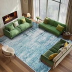 9x12 Abstract Area Rugs for Living Room, Modern Teal Grey Washable Indoor Rug for Bedroom, Thin Soft Large Non-Slip Carpet for Dining Room Home Office Farmhouse Decor - Teal+Gray