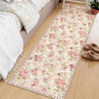 Lahome Floral Runners for Hallways Non Slip, 2x6 Washable Kitchen Runner Rug, Soft Boho Throw Carpet for ‎Girls Bedside Bedroom Laundry Bathroom Beige/Pink/Multi