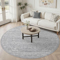 8ft Round Rug Living Room: Washable Large Vintage Rug Neutral Non-Slip Soft Stain Resistant Indoor Carpet for Bedroom Nursery Dining Room Under Table Bed Home House Office Playroom - Grey