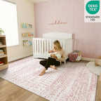 5x7 Machine Washable Area Rug for Living Room, Pink Vintage Moroccan Rug Large Non-Slip Low Pile Soft Faux Wool Carpet, Kids and Pets Friendly for Bedroom Dining Room Farmhouse Home Decor Rug