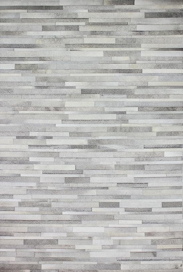 Cowhide Leather Rug for Living Room 9.9x14 Natural Leather Rug Silver Modern Stripes Style Floor Carpet for Home Decor | Superior Indoor Area Rug