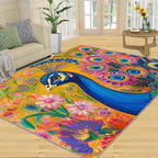 Peacock Rugs for Living Room - 8x10 Rug, Boho Floral Botanical Area Rugs for Bedroom, Wonderful Peacock Rug, Peafowl Washable Carpet, Floral Animal Carpet - Peafowl Home Decor & Gifts