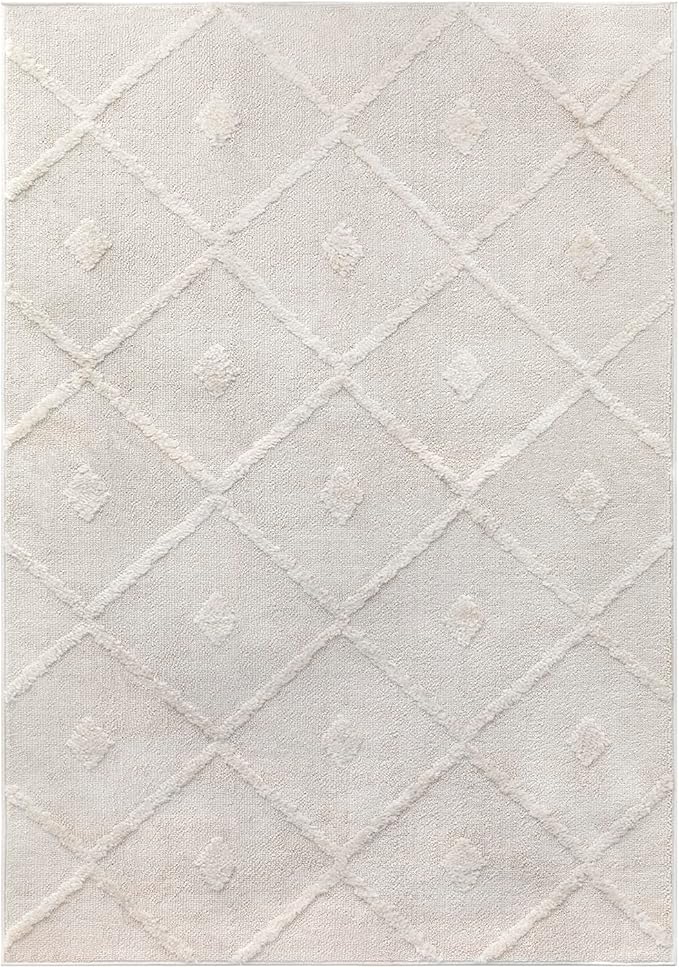 Antep Rugs Palafito 6x9 Geometric Shag Diamond High-Low Pile Textured Indoor Area Rug (Beige, 6'7" x 9')