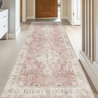 Washable Runner Rugs for Entrance 2x6 Non-Slip Hallway Runner Rugs Vintage Runners for Bedside Pink