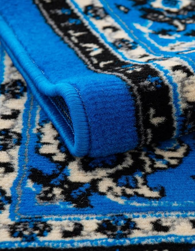 Unique Loom Sialk Hill Collection Area Rug - Washington (2' 7" x 10' Runner Dark Blue/Black)