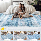 6x9 Area Rugs for Living Room - Washable Rug Modern Abstract Soft Large Neutral Non-Slip Carpet Indoor Floor Thin Carpets for Bedroom Dining Room Farmhouse Nursery Home Office Blue Grey