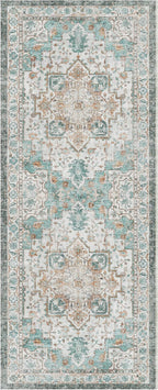 GENIMO 2x5 Runner Rugs for Hallway, Machine Washable Non Slip Vintage Rugs, Low Pile Lightweight Soft Print Rug for enrtyway, Corridor, Home Office, Kitchen, Cyan