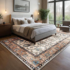 Area Rug for Living Room, 8x10 Machine Washable Non Slip Large Faux Wool Throw Rug, 0.3″ Low Pile & Non-Shedding Boho Large Carpet Rugs for for Dining Room, Bedroom, Office (Khaki)