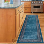 Antep Rugs Alfombras Bordered Modern 2x5 Non-Slip (Non-Skid) Low Pile Rubber Backing Kitchen Area Runner Rug (Turquoise Blue, 2' x 5')