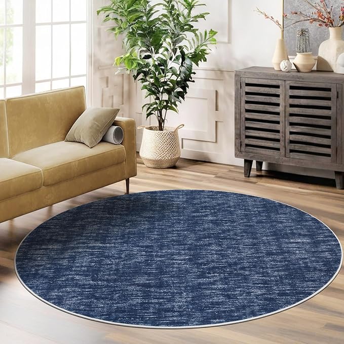 RUGSREAL 3ft Round Solid Area Rug Entryway 3ft Circle Rug Machine Washablr Small Dining Room Throw Rug Modern Contemporary Area Rug for Bedroom Living Room Nursery, 3' x 3' Round Blue