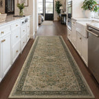 Medallion 3x7 Hallway Runner Rug, Washable Non Slip Runners for Kitchen Floor, Low Pile Thin Distressed Vintage Runner Carpet for Entryway/Mudroom/Foyer/Bathroom/Bedroom, Multi Brown/Olive