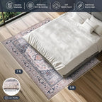 PURRUGS Vintage Farmhouse Boho Area Rug 5x7 ft, Non-Slip Machine Washable Rug, Accent Oriental Rug for Living Room, Dining Room, Bedroom, Entryway and Kitchen, Coral Red/Marine Blue