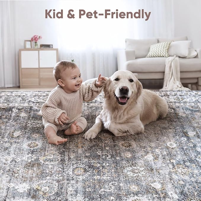 Rugcomf Runner Rug for Hallways Kitchen Non Slip 2'x 6' Washable Rugs with Rubber Backing Soft Floral Carpet for Hallways, Kitchen, Laundry, Bedroom, Bathroom(Grey)