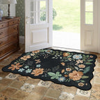 Lahome Floral Machine Washable Rug, 3x5 Rug Non Slip Soft Bedroom Rugs for Entryway Dorm, Ultra-Thin Boho Rugs for Living Room Stain Resistan Throw Carpet for Nursery Entrance, Black/Grey