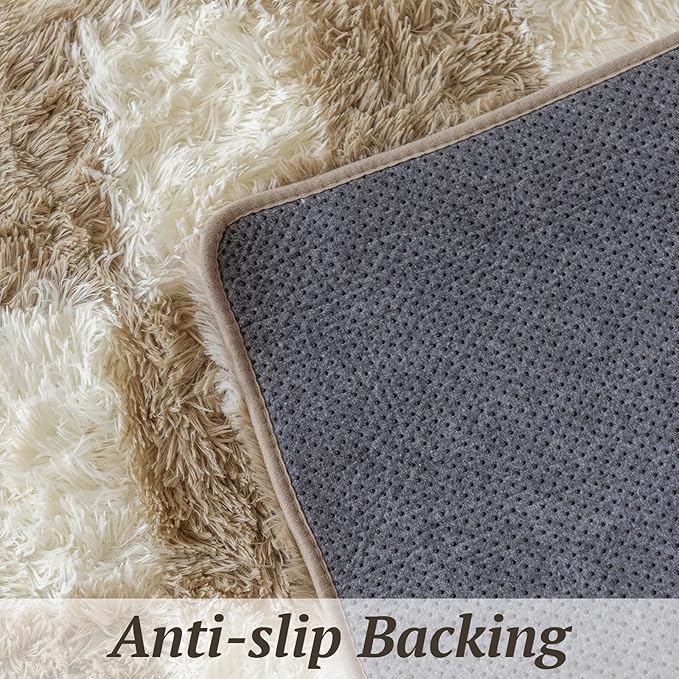 4x6 Area Rugs for Living Room Bedroom, Soft Fluffy Shaggy Bedside Rug, Indoor Floor Carpet for Kids Playroom, Dorms, Nursery Rooms, Home Decor (Camel & White 4'x6')