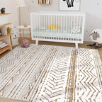 Nakagishi 7x9 Area Rugs Living Room: Washable Boho Large Neutral Soft Farmhouse Rug Stain Resistant Modern Indoor Floor Non-Slip Carpet for Bedroom Nursery Playroom Office Dining Dorm- White Brown