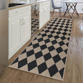 Easy Jute Checkered Runner Rug, 2.6x8 Black Modern Washable Rugs Runner for Hallway Non-Slip Kitchen Runner Rug, Geometric Diamond Indoor Outdoor Carpet for Porch Laundry Entryway