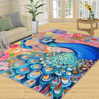 Peacock Area Rug 5x6-5x6 Rug, Boho Floral Rugs for Living Room, Colorful Carpet, Oil Painting Art Washable Area Rugs for Bedroom, Aesthetics Carpet - Peafowl Home Decor & Gifts