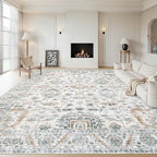 Area Rug 10x12 Living Room Rugs, Machine Washable Vintage Distressed Boho Area Rug Non-Slip Soft Low Pile Large Indoor Rugs for Bedroom Kitchen Dining Room Office(Brown Green,10'x12')