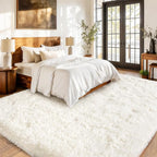 Cream White Plush Rug for Living Room Fuzzy Carpet for Bedroom Dorm, Non-Slip High Pile Rug, Shag Rug for Playroom Nursery Home Office Decor 10x14Ft