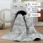 DEXI 5x8 Area Rug for Living Room, Modern Abstract Thin Washable Rug Indoor Floor, Non Slip Stain Resistant Low Pile Carpet for Dining Room Bedroom Office, Blue