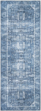 Bloom Rugs Washable Non-Slip 12 ft Runner - Blue Traditional Runner for Entryway, Hallway, Bathroom, and Kitchen - Exact Size: 2.5' x 12'