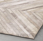 Elegant Rectangular Rug Cowhide Leather Stylish Non Slip Chevron Patchwork Area Rug for Living Room and Home Décor Floor Carpet (Beige-2.5X 12 ft)