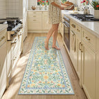Lahome Washable Runner Rug 2x6, Boho Bathroom Rug Runner, Vintage Floral Soft Thin Indoor Throw Carpet for Entryway Bedroom Hallway Bath Laundry Room, Green/Multi