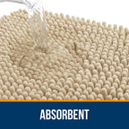 OLANLY Toilet Rugs U-Shaped 20x20, Extra Soft Absorbent Chenille Contour Bathroom Rugs for Toilet, Dry Quickly, Machine Washable, Non-Slip Bath Mat, Beige