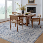 MontVoo-Vintage Area Rug 9X12 Blue Rugs for Living Room-Soft Distressed Printed Rugs for Bedroom-Non Slip Carpet-Machine Washable Rug for Dining Room Living Room Bedside Office