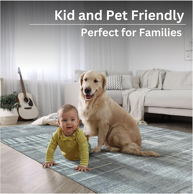 Bloom Rugs Washable Non-Slip 6' x 9' Rug - Gray Striped Area Rug for Living Room, Bedroom, Dining Room, and Kitchen - Exact Size: 6' x 9'