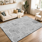 SHACOS Soft Cozy Fluffy Arch Pattern High Low Pile Area Rugs 6'x9' Large Non Slip Washable Modern Geometric Rug Scandinavian Minimalist Carpet for Living Room Bedroom Dining Room, Black White