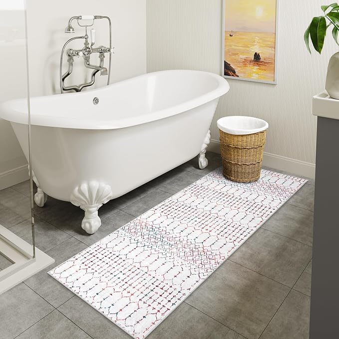 Lahome Moroccan Long Kitchen Rugs Runners 2x8 Rug Runners for Hallways Low-Profile Non Slip Rubber Backed Carpet, Geometric Print Distressed Floor Mat for Entryway Laundry Room Foyer