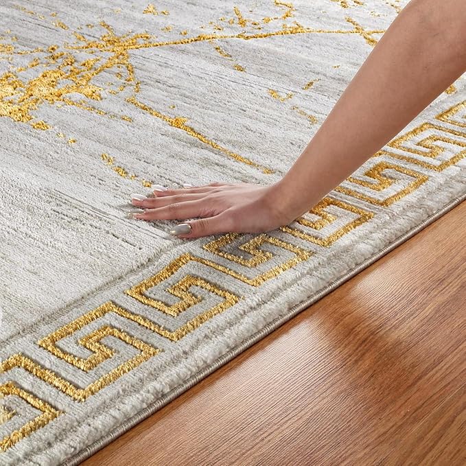 GLORY RUGS Area Rugs Marble 2x7 Cream Gold Carpet Modern Abstract Rug Living Room Dining Bedroom Rug