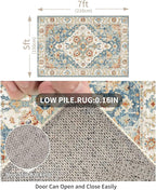 Enkor Area Soft Rugs 5x7 Washable Non Slip Boho Floor Rugs for Living Room Bedroom, Vintage Style Farmhouse Mat for Kitchen Entryway Orange & Blue