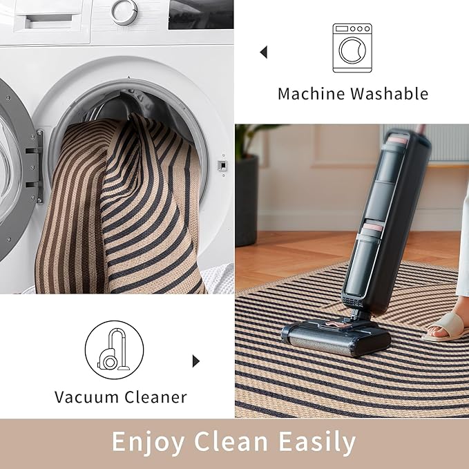 Tangsoo Rainbow Easy Jute Rug 6x9 Washable Area Rugs for Living Room,Black Brown Non Slip Indoor Outdoor Carpet,Farmhouse Modern Office Mat for Backyard Dining Room Patio Bedromm