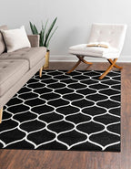 Rugs.com Lattice Frieze Collection Rug – 10' x 14' Black Medium Rug Perfect for Living Rooms, Large Dining Rooms, Open Floorplans