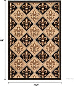 Allstar 5x7 Black Modern Rectangular Accent Rug with Ivory and Mocha Floral Fleur De Lis Diamond Design (5' x 7')