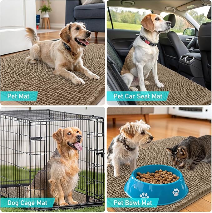 OLANLY Dog Door Mat for Muddy Paws 35x24, Absorbs Moisture and Dirt, Absorbent Non-Slip Washable Doormat, Quick Dry Chenille Mud Mat for Dogs, Entry Indoor Entryway Carpet for Inside Floor, Tan