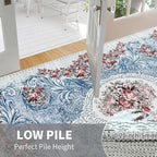 Easy-Going Area Rug 6x9 Washable Floral Rugs for Living Room Non-Slip Bedroom Rug Low Pile Lightweight Retro Flowers Throw Rug for Dining Room Kitchen Home Office Carpet, Teal Red