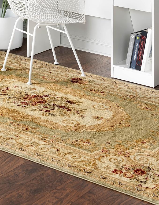 Rugs.com Chateau Collection Rug – 10' x 13' Green Medium Rug Perfect for Living Rooms, Large Dining Rooms, Open Floorplans