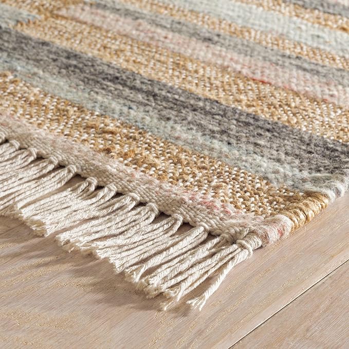 Dash and Albert Ravel Wool Area Rug - 2.5' x 8' Runner Blue Stripe Handwoven Accent Rug - Durable, Eco-Friendly, High Traffic Area Hallway, Living Room, Stairs