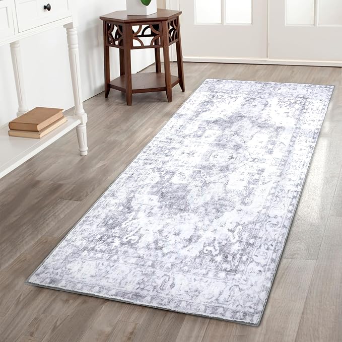 COMSLE Washable Door Mat, Front Door Mat Indoor Faux Wool Absorbent Small Rugs for Entryway Distressed Throw Rug Non-Slip Accent Floor Carpet for Entrance Bedroom, 24X48 Inches Gray