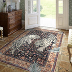 Moynesa Tiger Washable Area Rugs for Living Room, 5x7 Vintage Soft Rug for Bedroom, Non Slip Boho Ultra Thin Large Stain Resistant Throw Rug for Dining Guest Room, Puce Red