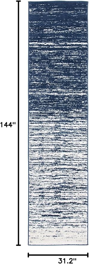 SAFAVIEH Adirondack Collection Runner Rug - 2'6" x 12', Navy & Ivory, Modern Ombre Design, Non Shedding & Easy to Clean, Ideal for Hallway, Foyer, Kitchen, Entryway, Bedroom (ADR113N)